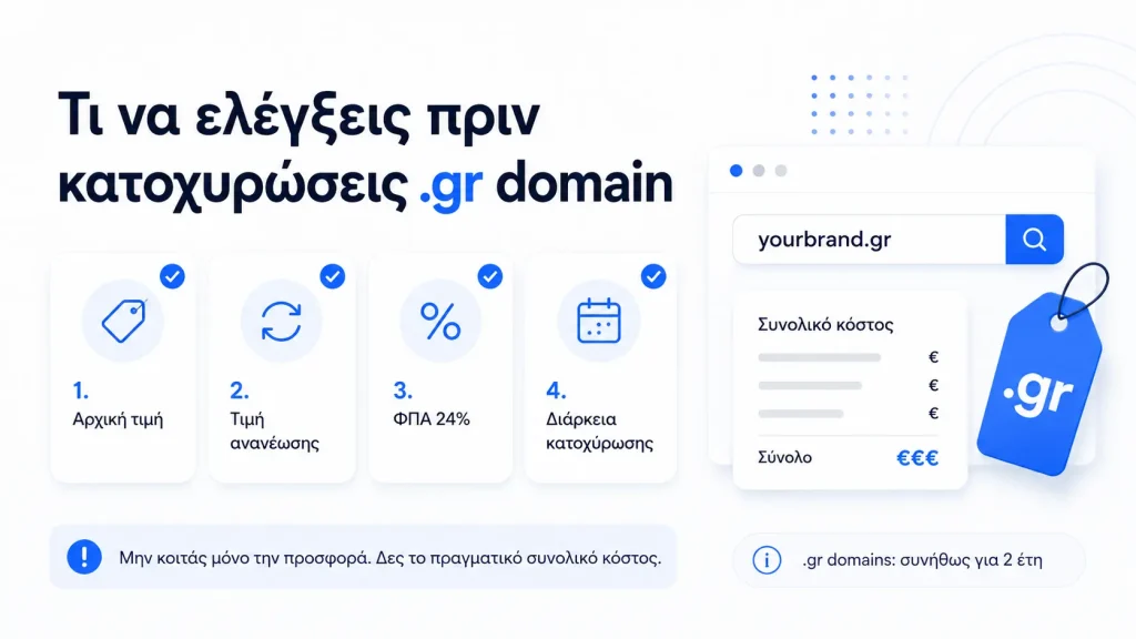 Τι να ελέγξεις πριν κατοχυρώσεις φθηνό .gr domain