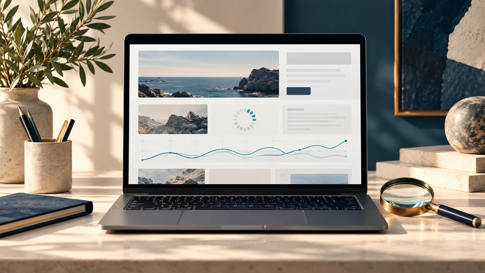 Illustration of a website loading on a laptop